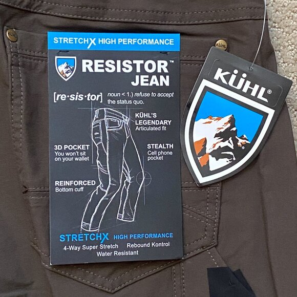KUHL Resistor Jean 30x34 Klassik Fit Stretch Water Resistant Black Moss NWT - Picture 3 of 14